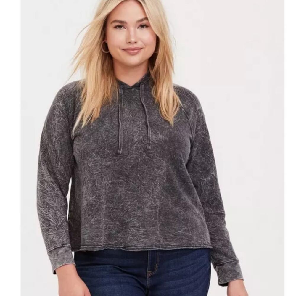 Torrid‎ Black Mineral Wash Midi Hoodie in Deep Black Size M 00/10